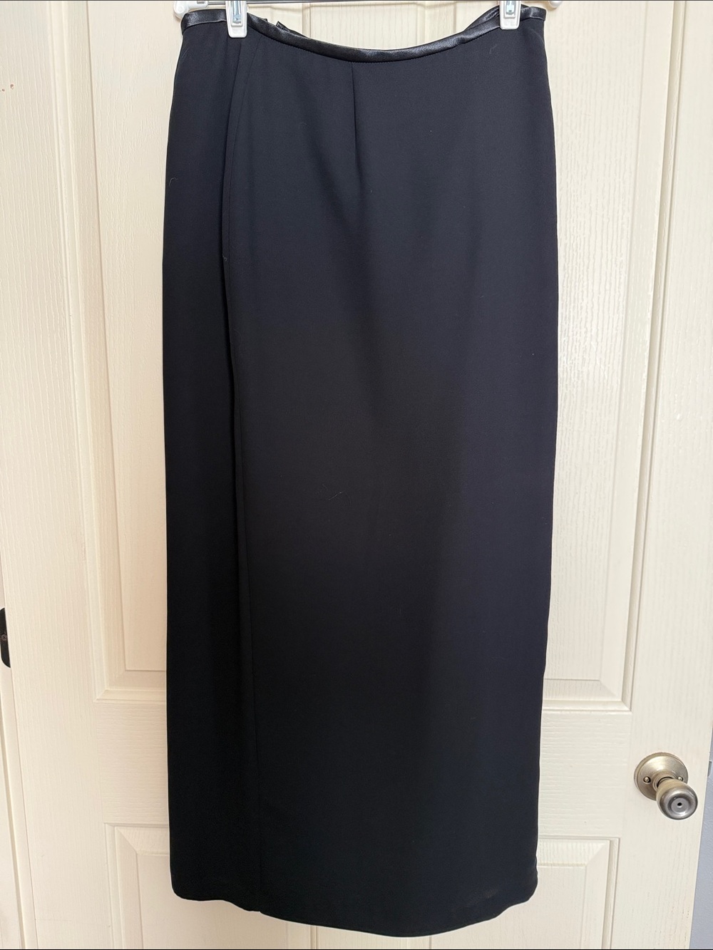 Joseph Ribkoff Sleek Black Maxi Skirt with Satin Trim @ Waist & Left-side Zipper